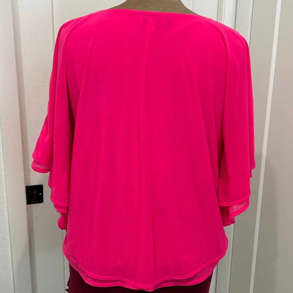 Jennifer Lopez Hot Pink Double Layered Bat Wing Blouse |Size Large - Picture 7 of 11
